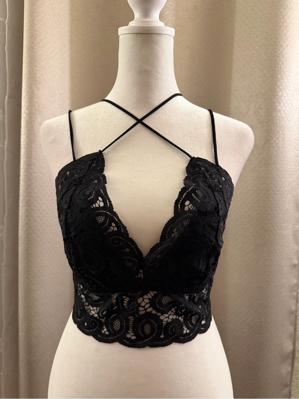 Victoria's Secret Black Lace Longline Bralette with Crisscross Straps